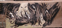 Fresque de 44m x1m, acrylique sur craft illustrant L’Apocalypse de Jean